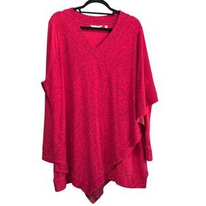 Soft Surroundings Womens Fuchsia Paisley Asymmetrical V-Neck Poncho Top Size 1X